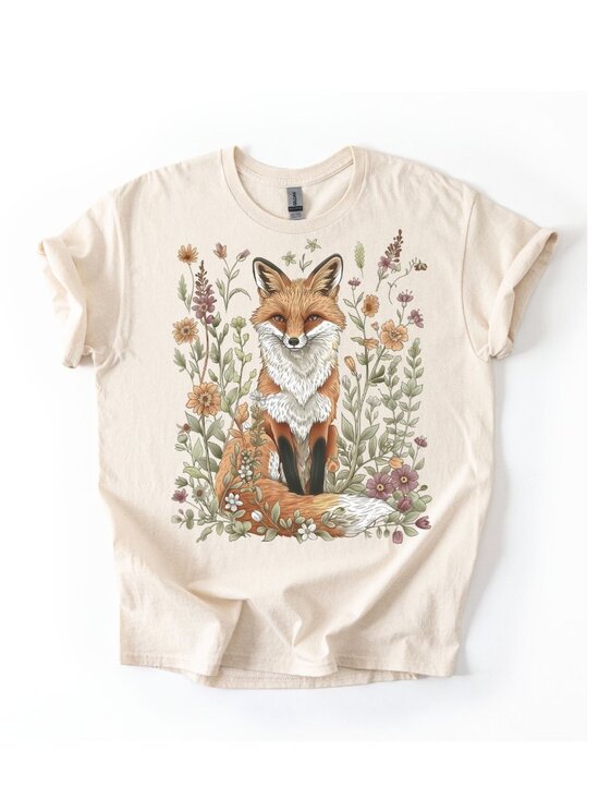 Fox in Wildflowers T-Shirt Women's Nature Aesthetic Woodland Cottagecore Gift - Picture 1 of 3